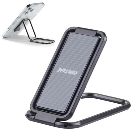Cmzwt Adjustable Folding Magnetic Desk Phone Holder on desk holding smartphone at viewing angle, foldable compact magnetic stand
