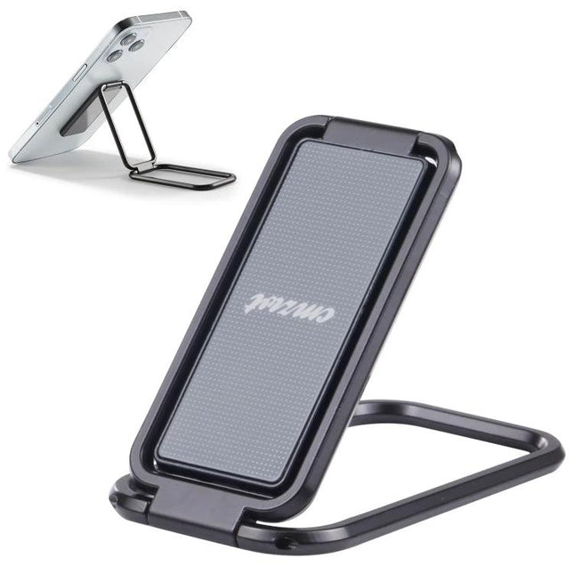 Cmzwt Adjustable Folding Magnetic Desk Phone Holder on desk holding smartphone at viewing angle, foldable compact magnetic stand