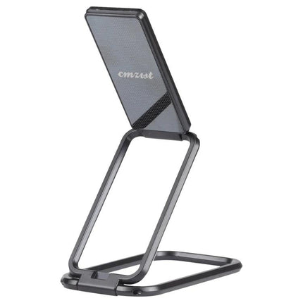 Cmzwt Adjustable Folding Magnetic Desk Phone Holder in folded open position on a desk showing magnetic phone plate and adjustable hinge