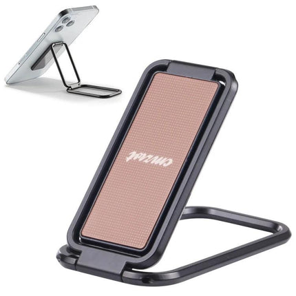 Cmzwt Adjustable Folding Magnetic Desk Phone Holder showing folded metal frame and magnetic pad holding smartphone at desk angle