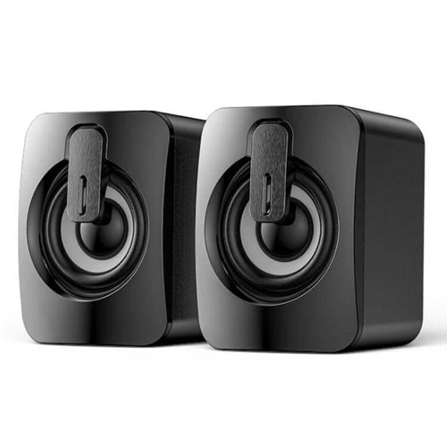 Mini Desktop Speaker With Wired Volume Control For Streaming black compact desktop speakers with USB power and 3.5mm jack