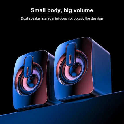 Mini Desktop Speaker With Wired Volume Control For Streaming compact dual speakers on desk with USB power and 3.5mm jack