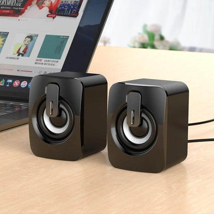 Mini Desktop Speaker With Wired Volume Control For Streaming compact black desk speakers for laptop audio