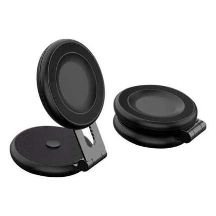 R-JUST Magnetic Car Phone Holder with 360-Degree Rotation showing compact foldable magnetic mount in open and closed positions, strong suction, 360° rotation