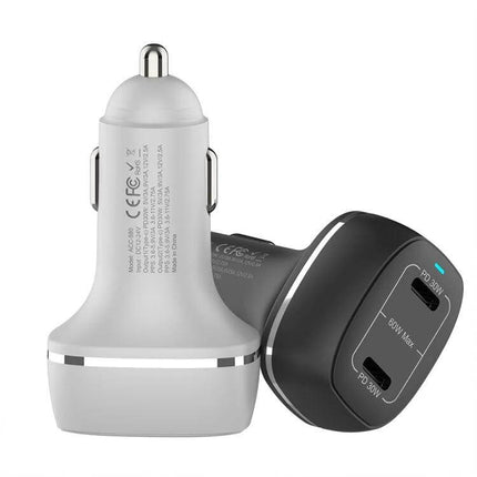 Dual Port Car Charger For Everyday In Car Use On The Go - compact dual USB-C PD 60W car charger for phones and tablets