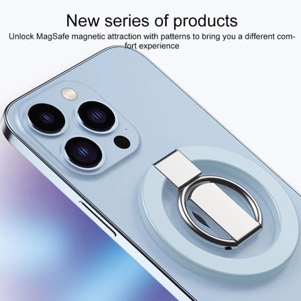 MagSafe Double Joint Ring Holder for iPhone 12 and 13 Series shown attached to blue iPhone for secure grip and hands-free viewing
