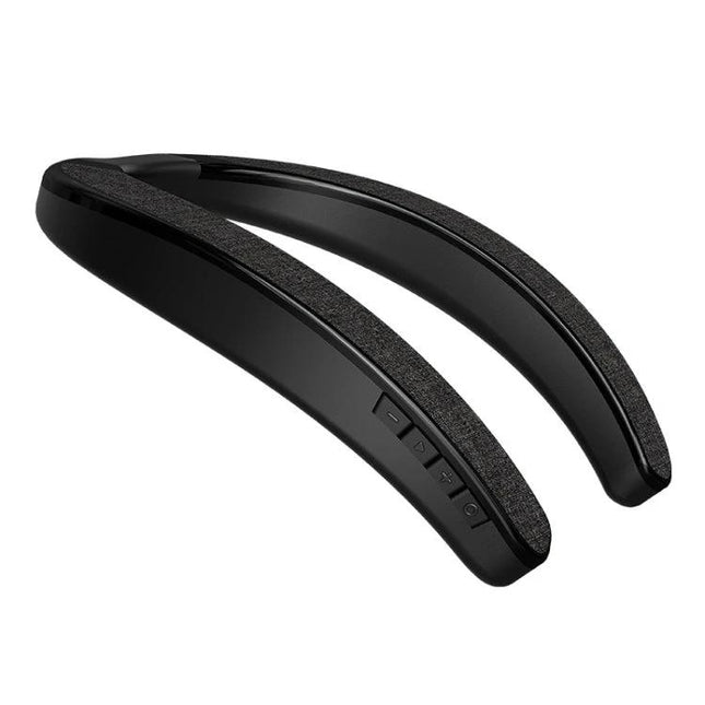 Neckband Speaker For Hands-Free Daily Listening Comfort black wireless neck-worn Bluetooth speaker with controls