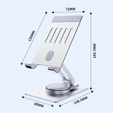 R-JUST Adjustable Folding Phone Holder for Versatile Viewing, silver adjustable stand with dimensions labeled for desk use