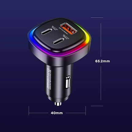 REMAX 3-In-1 Car Charger With LED Indicator For Three Devices compact 66W car charger with LED status display and three charging ports