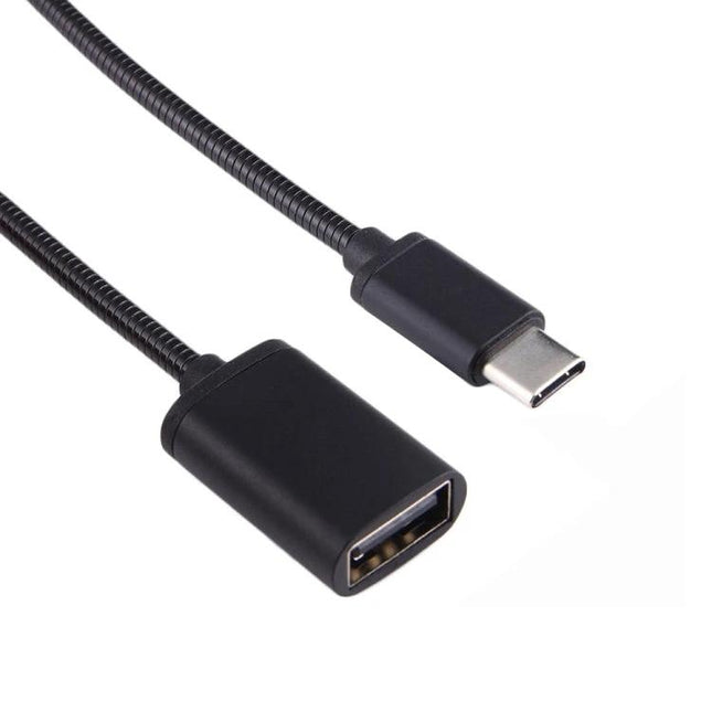 Compact Cable for Daily Device Connections and Charging - black USB-C to USB-A adapter cable, compact braided design for charging and data transfer