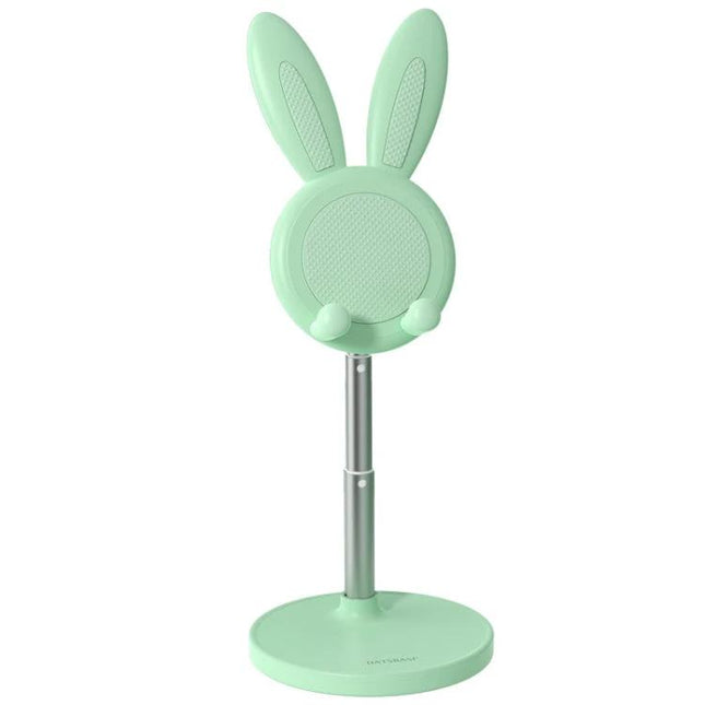 Foldable Adjustable Desktop Holder for Phones and Tablets in mint green rabbit-ear design, adjustable height hands-free stand