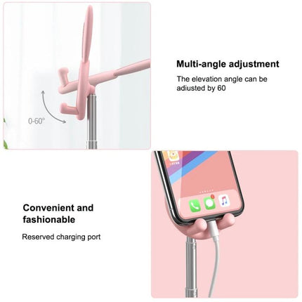 Foldable Adjustable Desktop Holder for Phones and Tablets in pink showing 0-60° multi-angle adjustment and reserved charging port