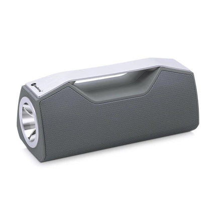 NewRixing Travel Bluetooth Speaker With Built In Flashlight compact gray portable speaker with built-in flashlight and carry handle