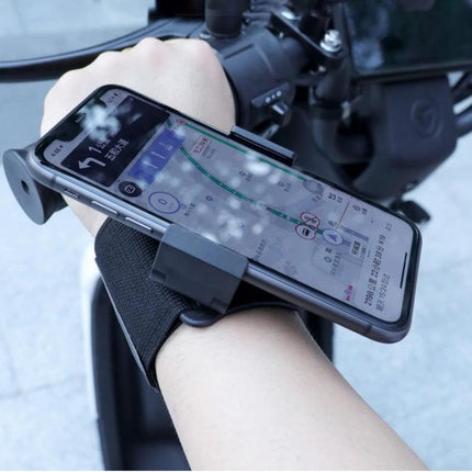 Elastic Wristband for Hands-Free Smartphone Use, 24cm Length - wrist-mounted phone holder showing navigation while cycling