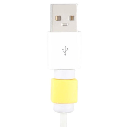 Compact Earphone Cable Organizer for Everyday Storage and Protection yellow cable protector on USB charging cable