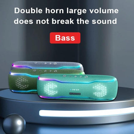 XDOBO Portable Bluetooth Speaker For Outdoor Picnics shown with LED lights, IPX7 splash resistance, lanyard and bass
