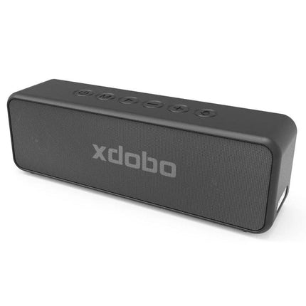 XDOBO Portable Bluetooth Speaker For Outdoor And Home Use shown in black, portable water-resistant 30W dual-driver speaker