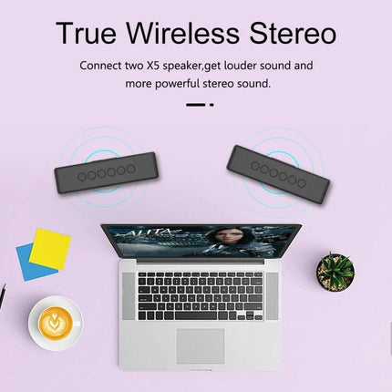 XDOBO Portable Bluetooth Speaker For Outdoor And Home Use shown as dual X5 speakers_ Bluetooth 5.0 TWS pairing for louder stereo