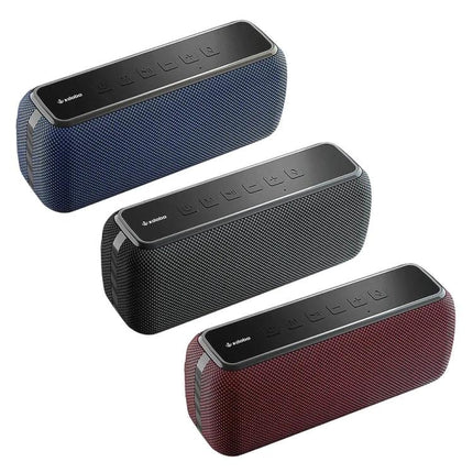 XDOBO Portable Bluetooth Speaker For Outdoor And Home Use showing three portable speakers in blue black and red for picnics