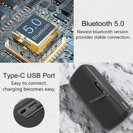 XDOBO Portable Bluetooth Speaker For Outdoor And Home Use showing Bluetooth 5.0 chipset, Type-C port and rugged portable design