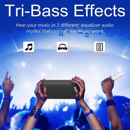 XDOBO Portable Bluetooth Speaker For Outdoor And Home Use held aloft at a concert with tri-bass effects and 3 audio modes