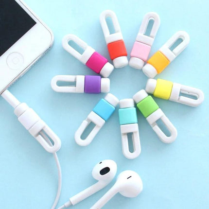 A Compact Organizer for Daily Earphone Cable Protection showing colorful cable clips with earphones and smartphone