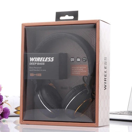 Jieli Wireless Bluetooth Headset For Commuting And Calls in retail packaging showing over-ear design and wireless deep bass