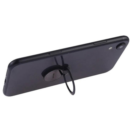 Magnetic Phone Stand Ring Holder for Hands-Free Use - black metal ring holder propping smartphone at viewing angle for video calls