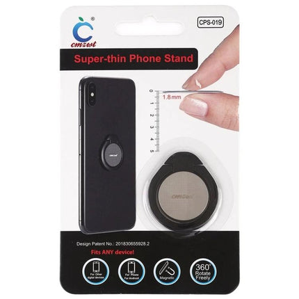 Magnetic Phone Stand Ring Holder for Hands-Free Use - super-thin metal ring phone stand shown on packaging, 1.8mm slim profile