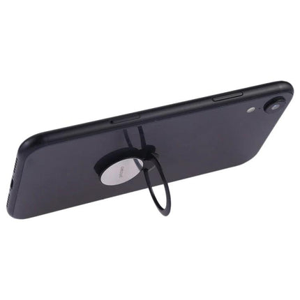 Magnetic Phone Stand Ring Holder for Hands-Free Use showing metal ring propped on the back of a black smartphone