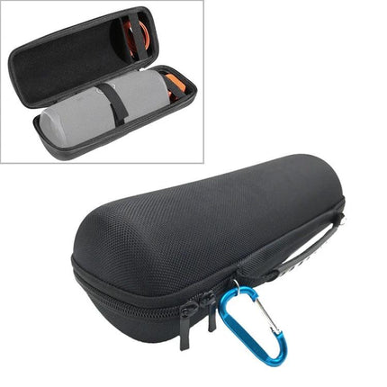 Portable Speaker Travel Case With Padded Interior And Handle, EVA protective case with strap and blue carabiner for portable Bluetooth speakers