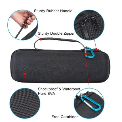 Portable Speaker Travel Case With Padded Interior And Handle compact EVA shockproof case with handle, strap and carabiner