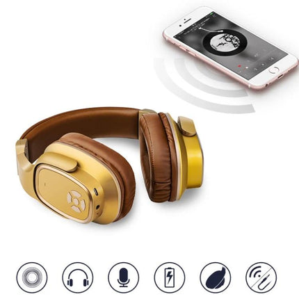 OneDer Wireless Headset For Commuting And Hands Free Calls gold foldable Bluetooth headset with AUX TF USB and phone