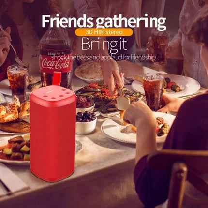 Zealot Compact Bluetooth Speaker For Travel And Commute shown in red at a friends gathering with food and drinks