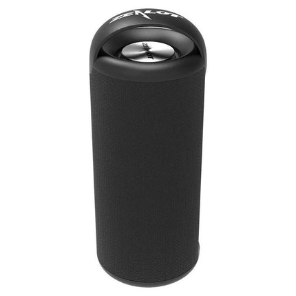 Zealot Compact Bluetooth Speaker With Carry Handle For Travel shown upright in black fabric finish, portable speaker for travel