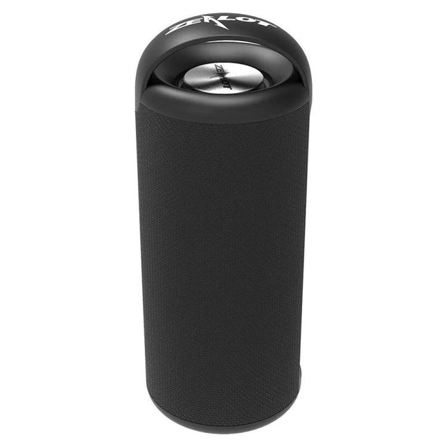 Zealot Compact Bluetooth Speaker With Carry Handle For Travel shown upright in black fabric finish, portable speaker for travel