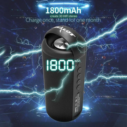 Zealot Compact Bluetooth Speaker With Carry Handle For Travel showing 1800mAh display, compact portable black speaker with carry handle
