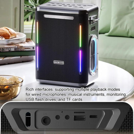 SINOBAND Portable Outdoor Speaker With Mood Light For Picnics black Bluetooth speaker with RGB lights and side subwoofer