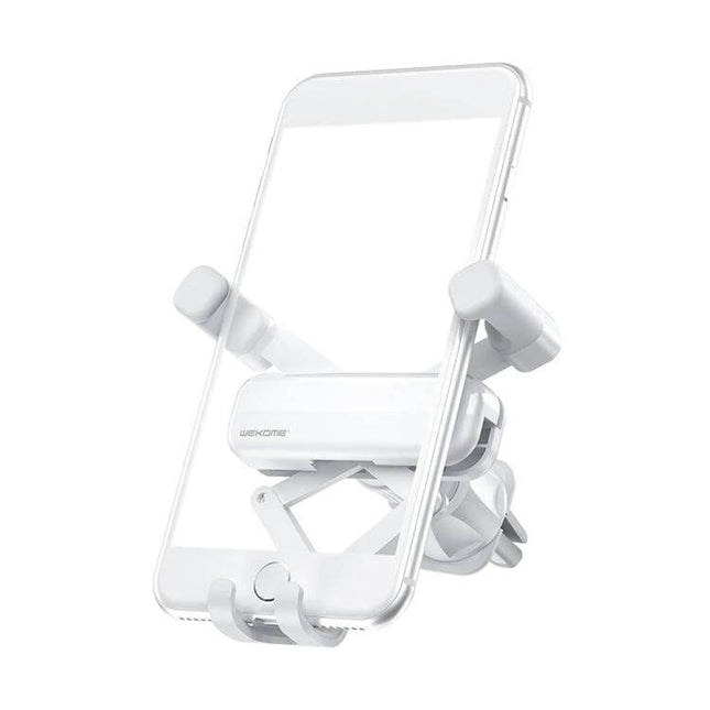 Ideal Series Car Gravity Phone Holder For Air Vent Folding in white mounted on car vent holding smartphone securely with four-corner gravity grip