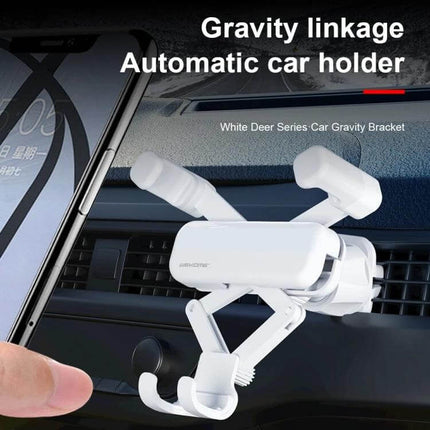 Ideal Series Car Gravity Phone Holder For Air Vent Folding - white gravity air vent mount showing folding four-corner grip holding smartphone