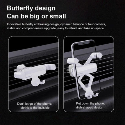Ideal Series Car Gravity Phone Holder For Air Vent Folding showing butterfly foldable design gripping a smartphone on an air vent
