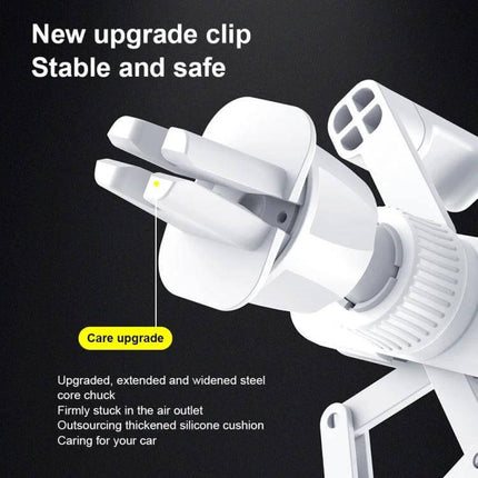 Ideal Series Car Gravity Phone Holder For Air Vent Folding showing upgraded foldable air-vent clip with four-corner grip and silicone cushion for stable mount
