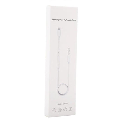Audio Cable for Connecting Devices During Daily Commutes - white Lightning to 3.5mm AUX cable with inline line control for phone to car or headphones