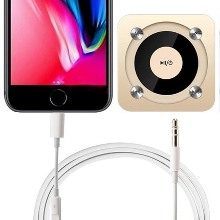 Audio Cable for Connecting Devices During Daily Commutes white cable with inline controls connecting smartphone to headphones and car stereo