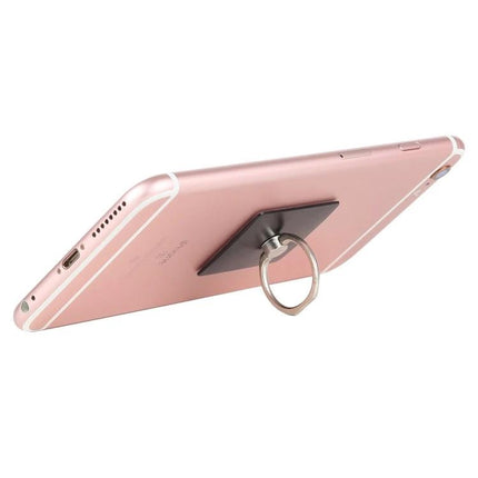 Universal Finger Ring Phone Holder for Hands-Free Viewing on a rose gold smartphone showing ring stand and secure grip