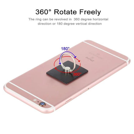 Universal Finger Ring Phone Holder for Hands-Free Viewing attached to rose gold smartphone showing 360° rotation and 180° tilt