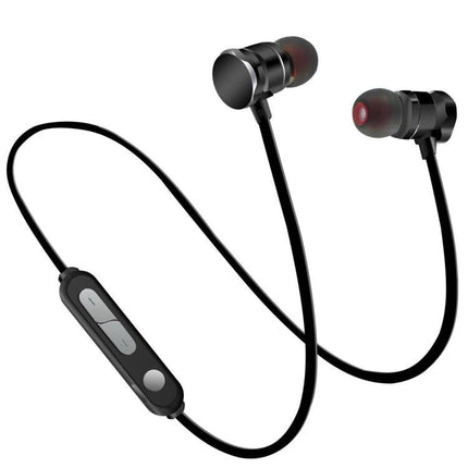 X3 Magnetic Bluetooth Earbuds For Commute And Workout Convenience sleek black magnetic sports earbuds with inline controls