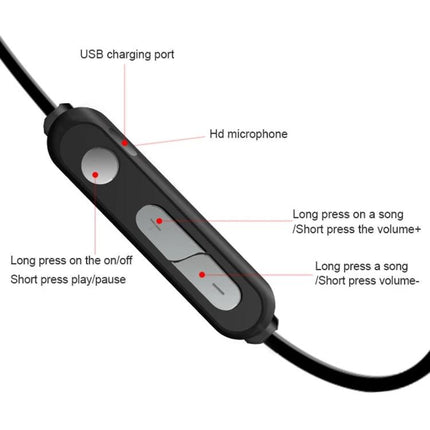 X3 Magnetic Bluetooth Earbuds For Commute And Workout Convenience remote control with USB port, HD mic and multi-function buttons