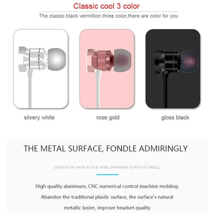 X3 Magnetic Bluetooth Earbuds For Commute And Workout Convenience showing silvery white rose gold and gloss black metal in-ear earbuds