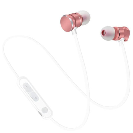 X3 Magnetic Bluetooth Earbuds For Commute And Workout Convenience in rose gold with magnetic snap design and inline controls